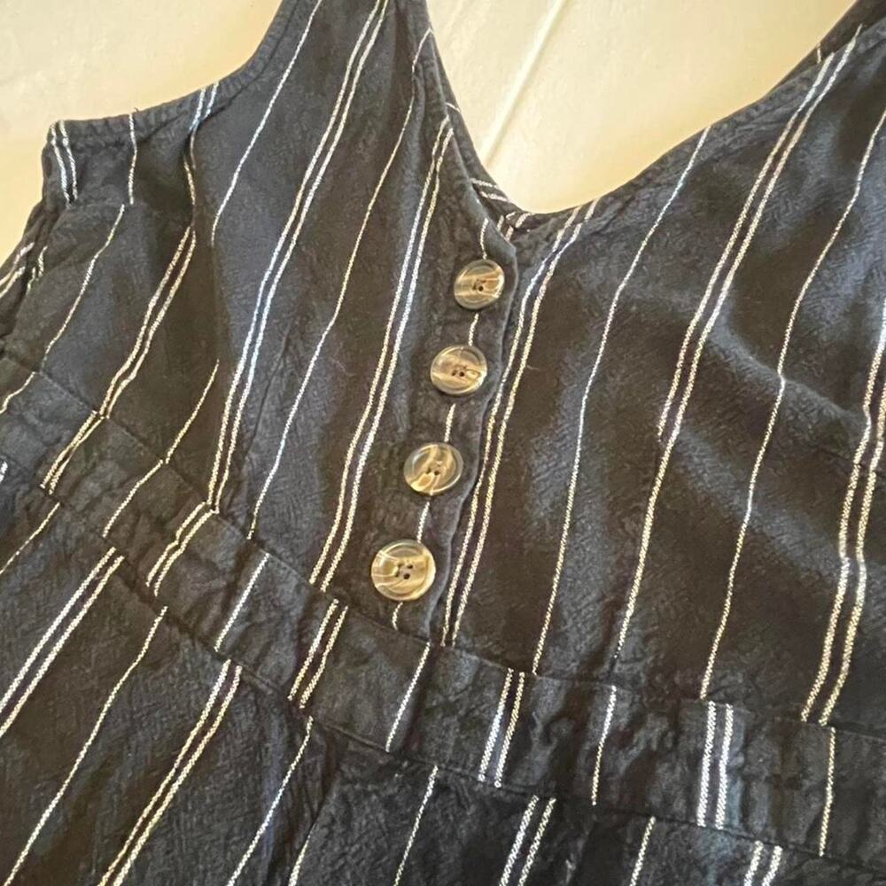Wide Leg Sleeveless Linen Blend Pinstripe Black and White Jumpsuit - Picture 2 of 8